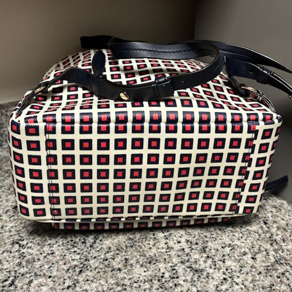 Tory Burch Kerrington Milano Square Backpack Geo Print Navy Red | EUC - Picture 4 of 9
